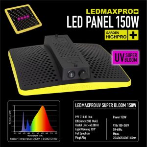 GARDEN HIGHPRO  LEDMAX PRO 150W + UV, LAMPA LED, PEŁNE SPEKTRUM 3000K, max 80x80cm, LEDY SAMSUNG, REGULACJA MOCY, DO UPRAWY ROŚLIN