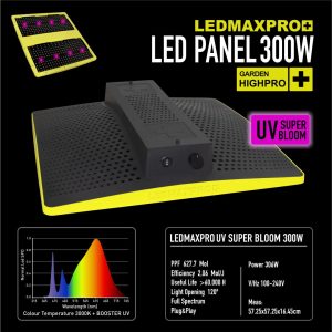 GARDEN HIGHPRO LEDMAX PRO 300W + UV, LAMPA LED, PEŁNE SPEKTRUM 3000K, max 100x100cm, LEDY SAMSUNG, REGULACJA MOCY, DO UPRAWY ROŚLIN