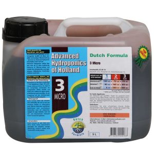 ADVANCED HYDROPONICS OF HOLLAND 3 MICRO 5L, NAWÓZ UZUPEŁNIAJĄCY (MIKROELEMENTY), DUTCH FORMULA,(hydro, kokos, ziemia)